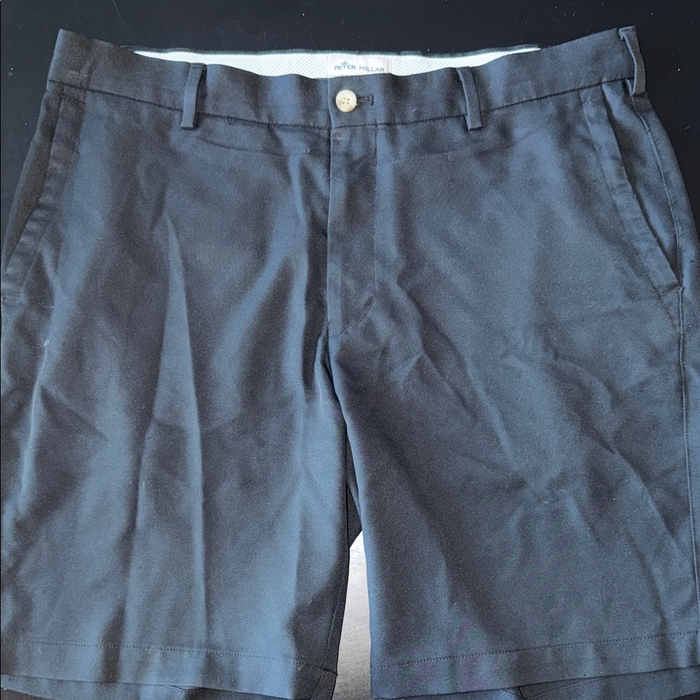 Peter Millar Shorts Men 34 Black Golf Performance Classic 8" solid flat front